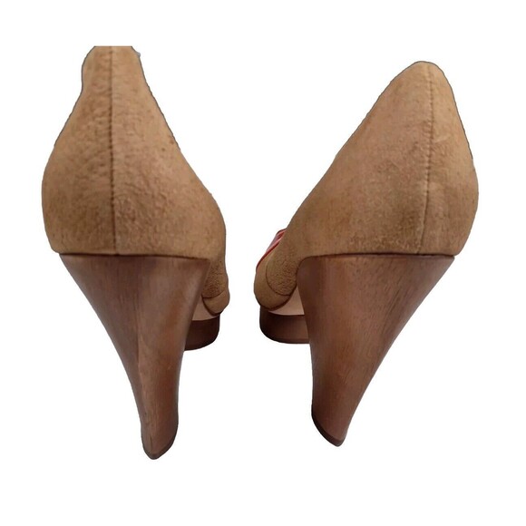BCBG MAXAZRIA Tan & Orange Leather Platform Heel Pumps Size US 9.5 B Wooden - Picture 9 of 9